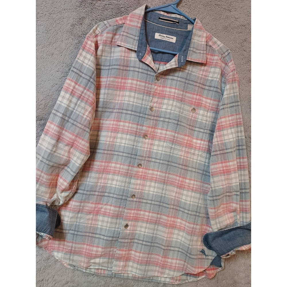 Tommy Bahama Corduroy Shirt Men Extra Large Coastline Cord Flip Cuff Cotton Pink